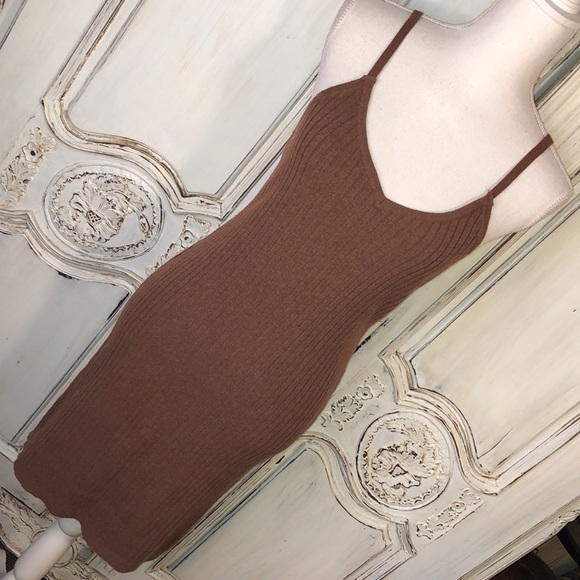 7 For All Mankind Burnt Sienna Ribbed Knit Spaghetti Strap Slip Dress Size Med. - Picture 3 of 11